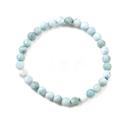 Natural Larimar/Pectolite Round Beaded Stretch Bracelet BJEW-A120-01A-1
