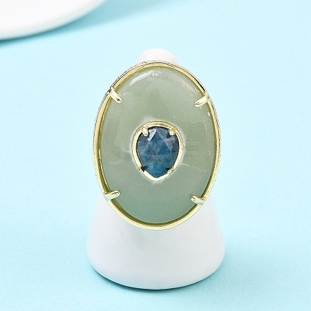 Natural Green Aventurine & Apatite Oval Cuff Rings G-P599-01G-02-1