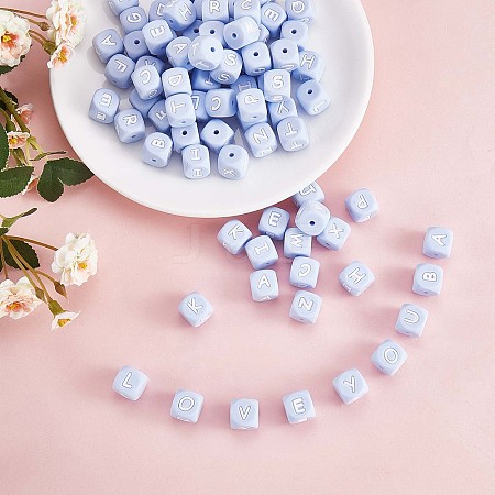 20Pcs Blue Cube Letter Silicone Beads 12x12x12mm Square Dice Alphabet Beads with 2mm Hole Spacer Loose Letter Beads for Bracelet Necklace Jewelry Making JX434J-1