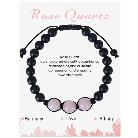 Natural Rose Quartz Beaded Bracelet with 3 Pcs 8mm Matte Stone ZJ6492-9-1