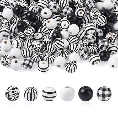 180Pcs 6 Style Natural Wood Beads WOOD-BT0001-09-1