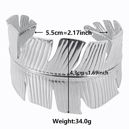 Stylish European and American Feather 304 Stainless Steel Cuff Bangles for Women UO1874-1-1