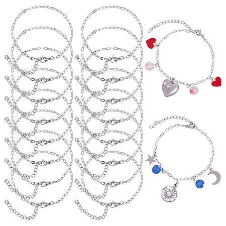 18Pcs 304 Stainless Steel Flat Cable Chain Bracelets Set for Men Women BJEW-SC0001-22-1
