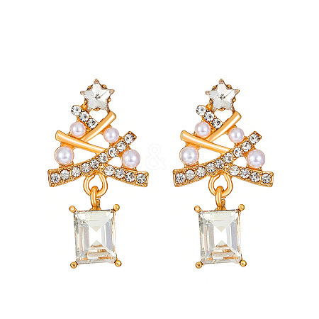Alloy Rhinestone Christmas Tree Stud Earrings WH-WG35C52-01-1