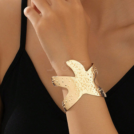 Starfish Alloy Cuff Bangles for Women BJEW-Z079-01G-1