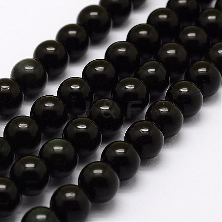 Natural Green Eyes Obsidian Beads Strands G-G685-8mm-1