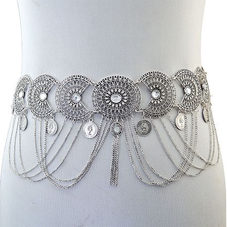 Ethnic Style Alloy Crystal Rhinestone Coin Link Chain Tassel Waist Belly Chains for Dancer FS-WG3C509-02-1