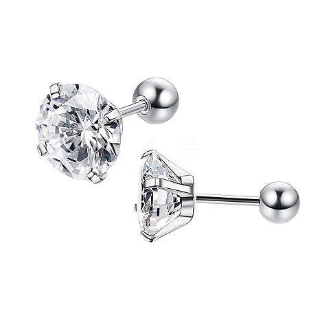 Stainless Steel Micro Pave Clear Cubic Zirconia Stud Earrings PW-WG005C9-01-1