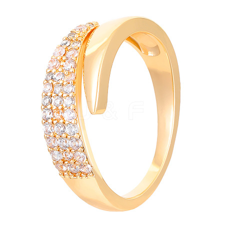 Brass Micro Pave Clear Cubic Zirconia Cuff Rings for Women FS-WGC3917-02-1
