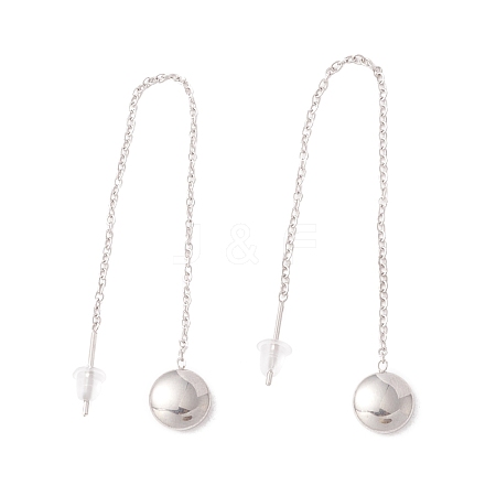 Tarnish Resistant Long Chain with Round Ball Dangle Stud Earrings EJEW-A067-17P-1