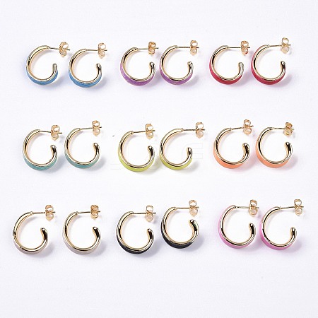 Brass Enamel Stud Earrings EJEW-A093-08G-1