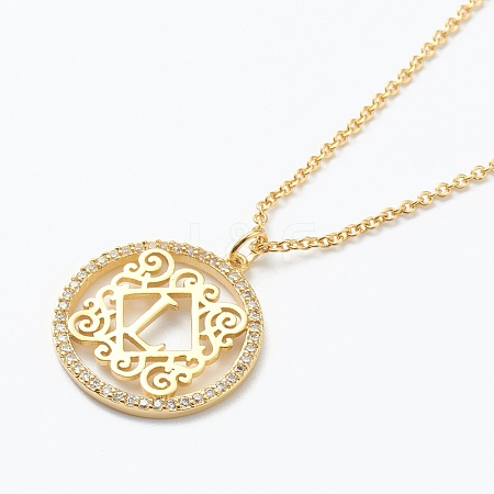 Brass Micro Pave Clear Cubic Zirconia Pendant Necklaces NJEW-E153-01L-1