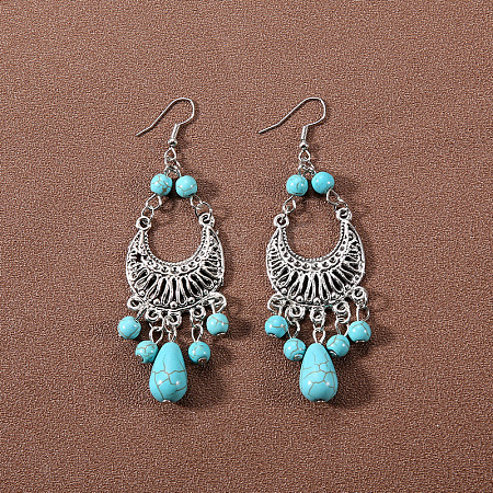 Bohemian tassel turquoise earrings JU8957-32-1