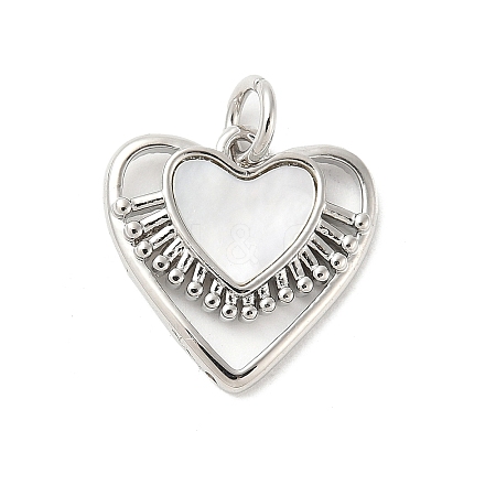Brass Pave Natural White Shell Heart Charms with Jump Rings KK-S522-08A-P-1