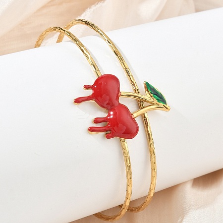 304 Stainless Steel Enamel Red Cherry Open Cuff Bangles for Women SA-CBA0444-02G-1