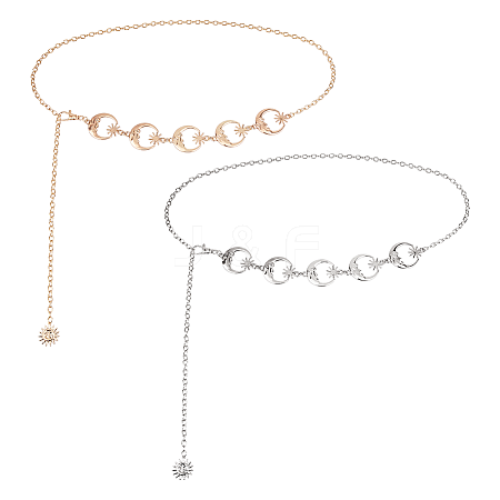 2Pcs 2 Colors Moon & Star Zinc Alloy Waist Body Chains AJEW-HS0001-12-1