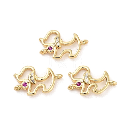 Rack Plating Brass Pave Cubic Zirconia Puppy Dog Links Connector Charms KK-Z064-42G-1