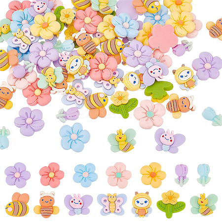84Pcs 14 Styles Spring Theme Opaque Resin Cabochons CRES-PH0001-13-1