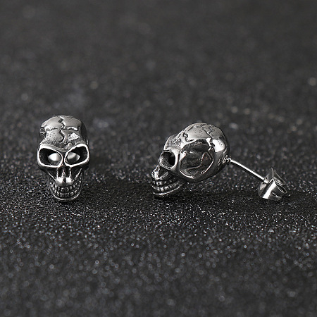 304 Stainless Steel Skull Stud Earrings EJEW-C163-01AS-1