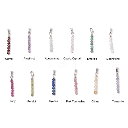 12Pcs 12 Styles Natural Mixed Stone Faceted Round Beaded Pendants PALLOY-JF03556-02-1