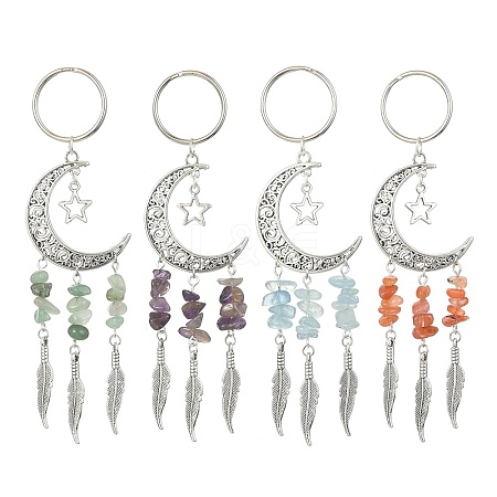 Alloy Moon with Feather Pendant Decorations HJEW-TA00068-1