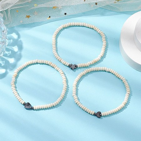 3Pcs Synthetic Turquoise Beads Stretch Bracelets for Women Men BJEW-JB11336-1