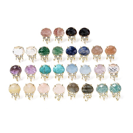 Brass Micro Pave Cubic Zirconia Stud Earring Findings with Natural Gemstone KK-Z096-05G-1