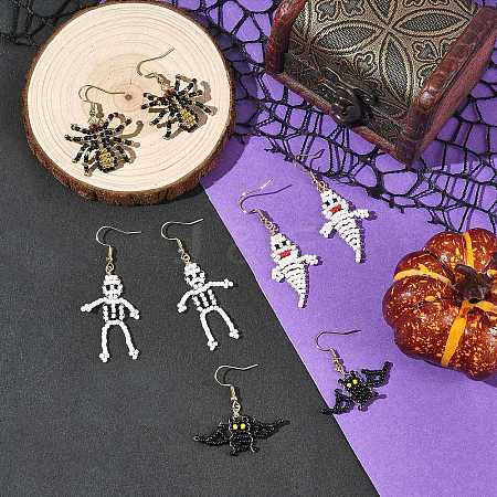Halloween Glass Seed Bead Dangle Earrings EJEW-MZ00769-1