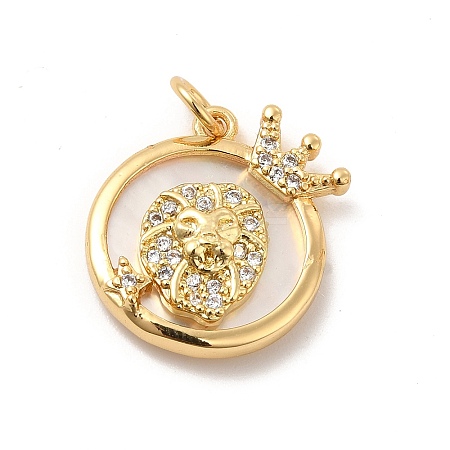 Brass Clear Cubic Zirconia with Shell Pendants KK-G450-02G-11-1