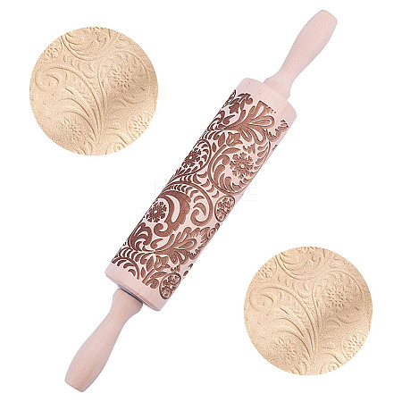 Snowflake Pattern Wood Rolling Pin AJEW-WH0481-657-1