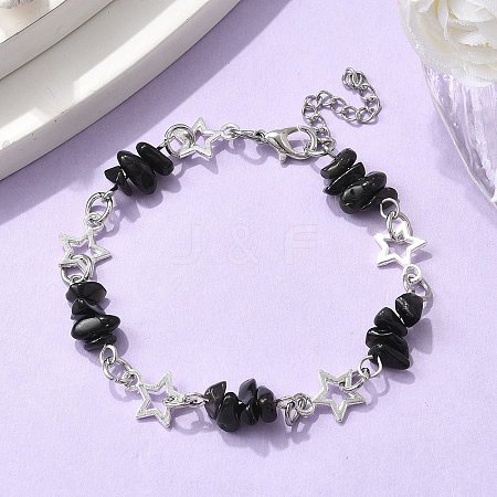 Natural Obsidian Chip Link Bracelets BJEW-JB11592-02-1