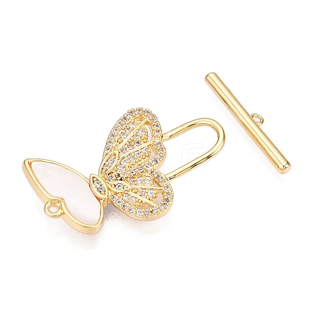 Brass Micro Pave Clear Cubic Zirconia Toggle Clasps KK-N254-149G-1