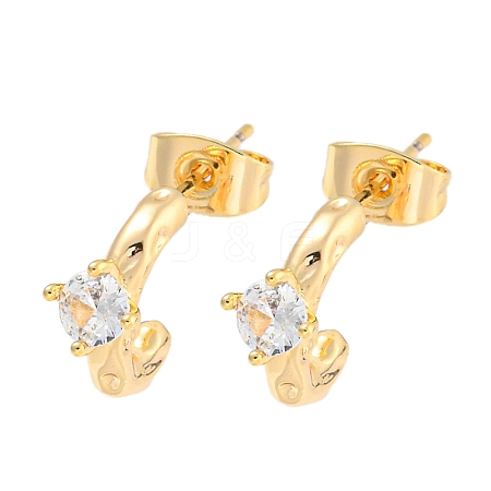 Brass Micro Pave Clear Cubic Zirconia Stud Earrings EJEW-U009-02G-1