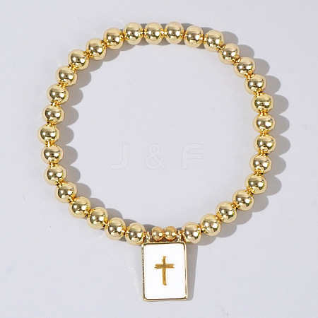 Personality Brass Round Bead Beaded Stretch Bracelets ST0339-7-1