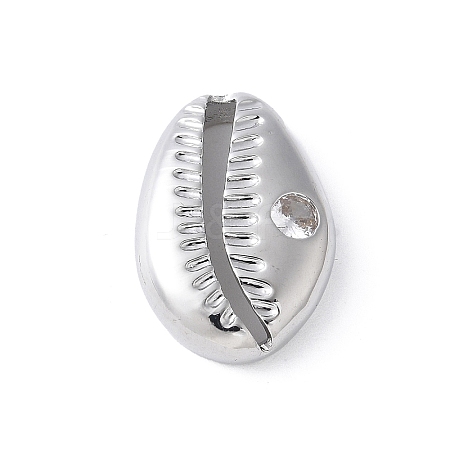Brass Clear Cubic Zirconia Shell Shape Links Connector Charms KK-K399-17P-1