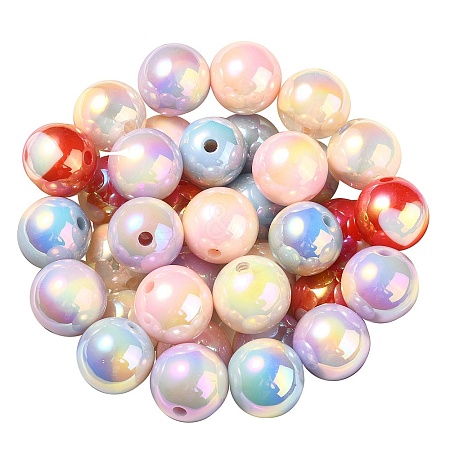 UV Plating Rainbow Iridescent Acrylic Beads OACR-F004-08-1