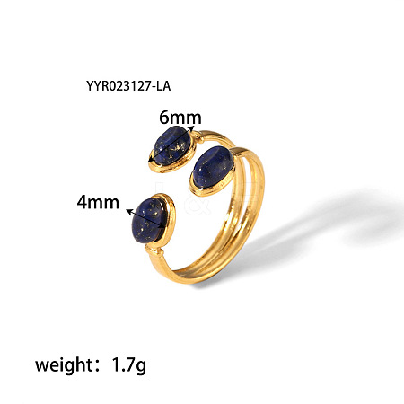 Vintage Natural Lapis Lazuli & Stainless Steel Triple Oval Cuff Rings for Women CT4656-2-1