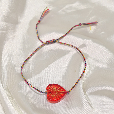 Boho Handmade Lampwork Heart Adjustable Braided Cotton Cord Bracelets for Women WGD66FD-03-1
