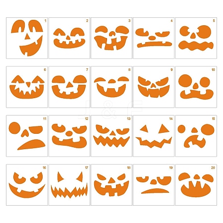 20 Styles Halloween Pumpkin PET Drawing Stencil PW-WGA6191-01-1