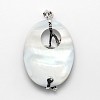 Brass White Shell Oval with Flower Pendants SSHEL-F0006-48B-01-2