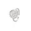 Non-Tarnish 304 Stainless Steel Flat Round with Initial Letter Open Cuff Ring for Men Women RJEW-S405-246P-N-3