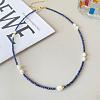 Elegant Natural Freshwater Pearl Rice & Natural Lapis Lazuli Faceted Round Beaded Necklaces for Women HF8817-3