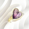 Heart Brass Natural Amethyst Finger Rings X-RJEW-D304-01G-A-1