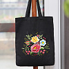 DIY Flower Pattern Black Canvas Tote Bag Embroidery Kit PW23041850323-1