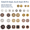 300Pcs 15 Styles Tibetan Style Alloy 4-Petal Bead Caps TIBE-PA0001-21-2