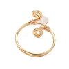 Copper Wire Wrapped Round Natural Rose Quartz Bead Finger Rings for Women RJEW-JR00808-03-4