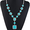 Bohemian Retro Style Alloy Pave Synthetic Turquoise Square Pendant Necklaces for Women WGA0292-04-1