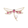 Alloy Rose Rhinestone & Acrylic Dragonfly Brooch Pins with ABS Pearl for Clothes Backpack JEWB-T005-05KCG-1