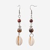 Round Natural Tiger Eye Dangle Earrings EJEW-JE02911-01-1