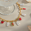 Ocean 304 Stainless Steel Enamel Red Strawberry Watermelon & Natural Freshwater Pearl Pendant Paperclip Chain Bib Necklaces for Women VT2303-4